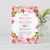 Chique roze fuchsia Roos botanische bloemen bruilo Kaart (Staand voorkant)