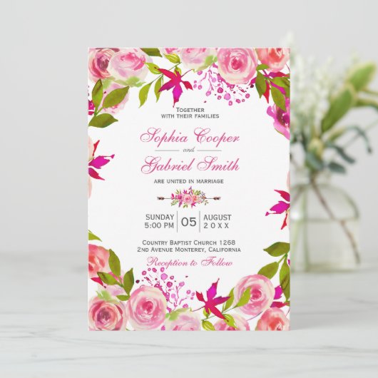 Chique roze fuchsia Roos botanische bloemen bruilo Kaart (Staand voorkant)
