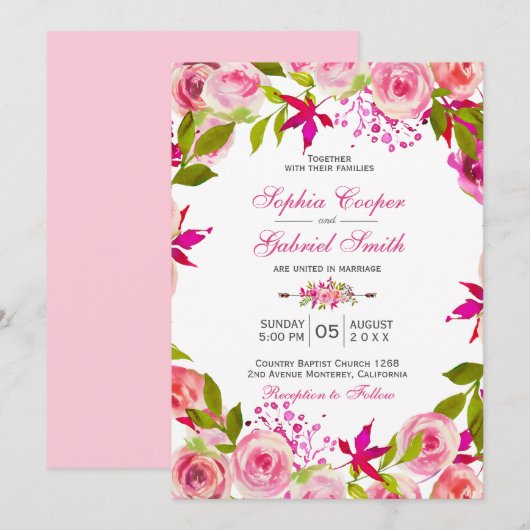 Chique roze fuchsia Roos botanische bloemen bruilo Kaart (Voorkant / Achterkant)