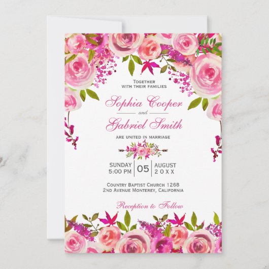 Chique roze fuchsia Roos botanische bloemen bruilo Kaart (Voorkant)