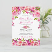 Chique roze fuchsia Roos botanische bloemen bruilo Kaart (Staand voorkant)