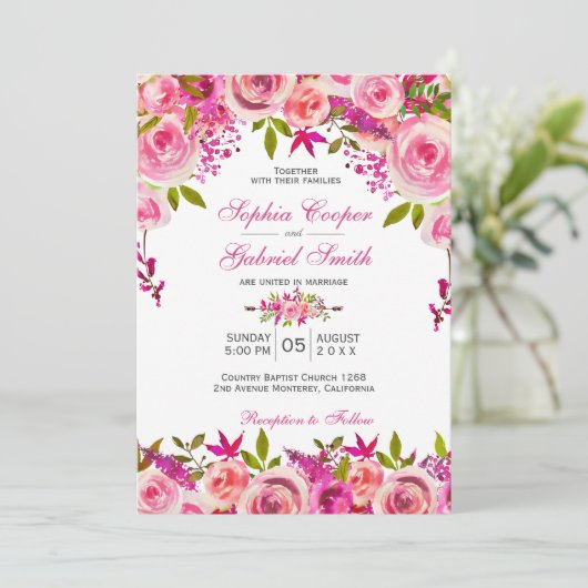 Chique roze fuchsia Roos botanische bloemen bruilo Kaart (Staand voorkant)