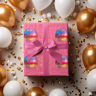 Chique Roze Gelukkig Verjaardag Gouden Glitter Dis Cadeaupapier