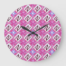 Chique Roze Geometrisch Alfabet N Initiaal Grote Klok
