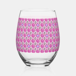 Chique Roze Geometrisch Alfabet N Initiaal Wijnglas Zonder Voet