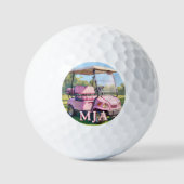 Chique Roze Gepersonaliseerde Golfkar met Eigen Mo Golfballen (Voorkant)