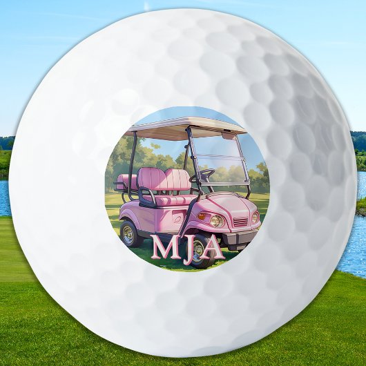 Chique Roze Gepersonaliseerde Golfkar met Eigen Mo Golfballen