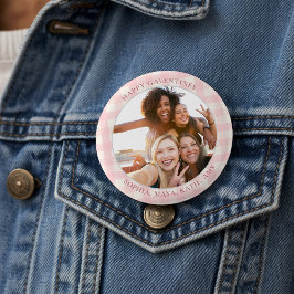 Chique Roze Geruite Typografie Foto Galentines Dag Ronde Button 7,6 Cm