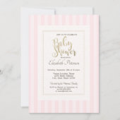 Chique roze gestreepte babyshower kaart (Voorkant)