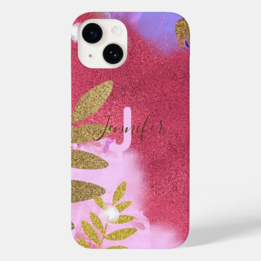 Chique roze glam glinsterende glitter en gouden bl Case-Mate iPhone case (Achterkant)