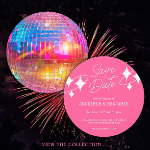 Chique Roze Glitter Disco Ball Bruiloft Save the D Kaart