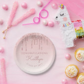 Chique Roze Glitter Drip Afsluitfeest Papieren Bordje (Feest)