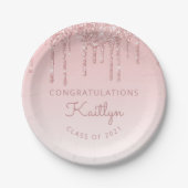 Chique Roze Glitter Drip Afsluitfeest Papieren Bordje (Voorkant)