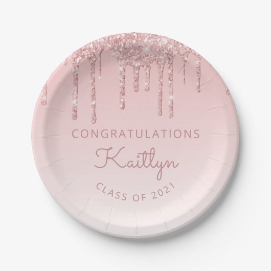 Chique Roze Glitter Drip Afsluitfeest Papieren Bordje (Voorkant)