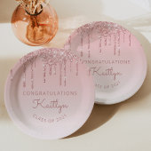 Chique Roze Glitter Drip Afsluitfeest Papieren Bordje
