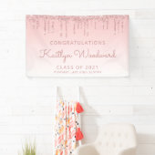 Chique Roze Glitter Drip Afstudeerfeest Spandoek (Insitu)