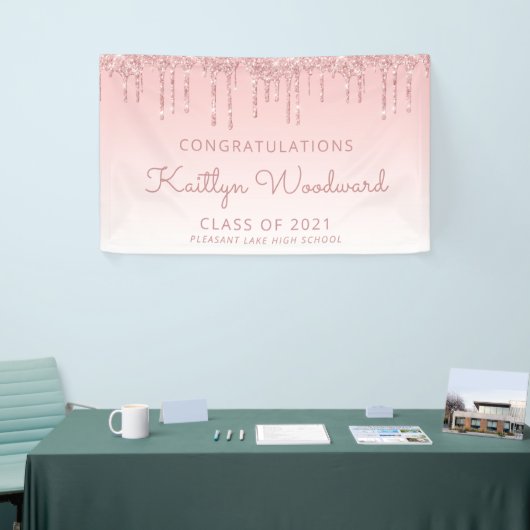 Chique Roze Glitter Drip Afstudeerfeest Spandoek (Beurs)