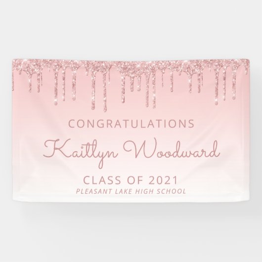 Chique Roze Glitter Drip Afstudeerfeest Spandoek (Horizontaal)