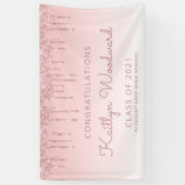 Chique Roze Glitter Drip Afstudeerfeest Spandoek (Verticaal)
