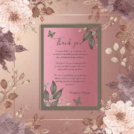 Chique Roze Glitter Foliage Bruiloft dank u Bedankkaart