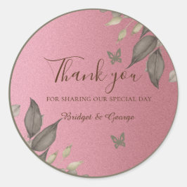 Chique Roze Glitter Foliage Bruiloft dank u Ronde Sticker