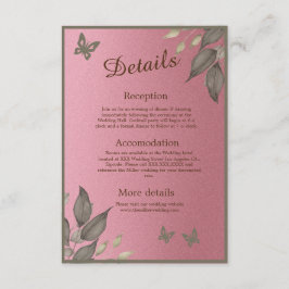 Chique roze Glitter Foliage bruiloft Informatiekaartje