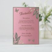 Chique roze Glitter Foliage bruiloft Informatiekaartje (Staand voorkant)