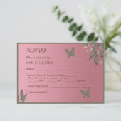 Chique roze Glitter Foliage bruiloft RSVP Kaartje (Staand voorkant)