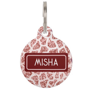Chique Roze Glitter Giraffe Print Ronde Pet ID Tag Huisdierpenning