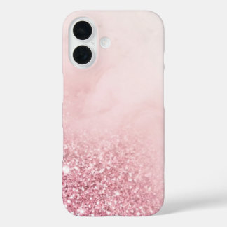 Chique Roze Glitter Ombre Drift Witte Marmer iPhone 16 Hoesje