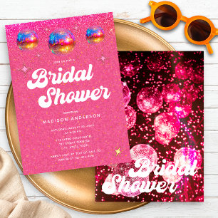 Chique Roze Glitter Retro Disco Bal Bruidsfeest Kaart