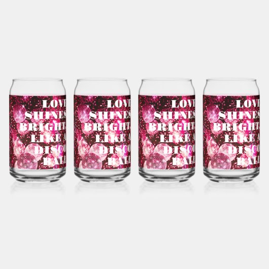 Chique Roze Glitter Retro Disco Ballen Bruiloft Blikvorm Glas (Achterkant)