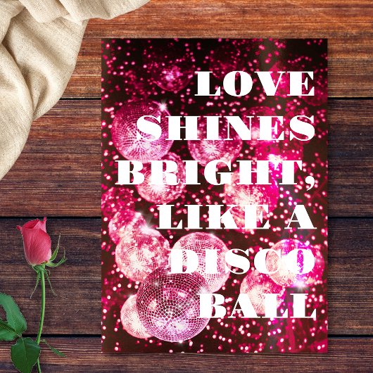 Chique Roze Glitter Retro Disco Ballen Bruiloft Kaart