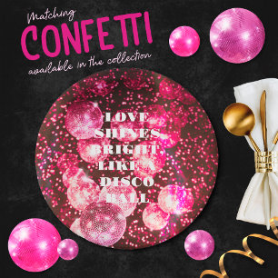 Chique Roze Glitter Retro Disco Ballen Bruiloft Papieren Bordje