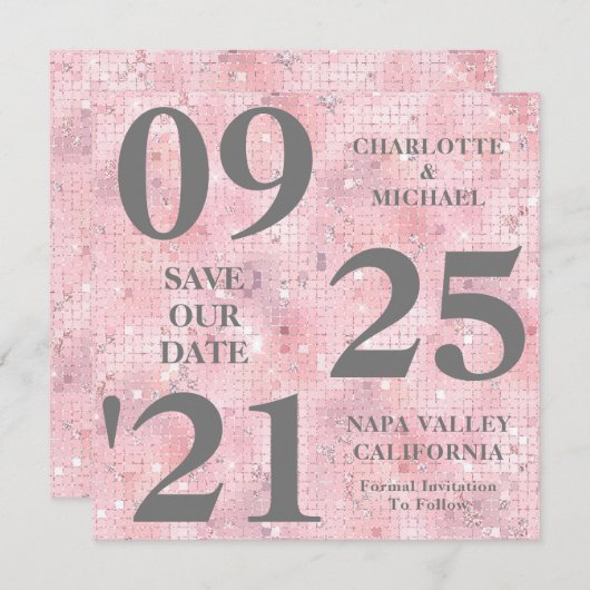 Chique roze glitter sparkle modern Save the date Kaart (Voorkant / Achterkant)