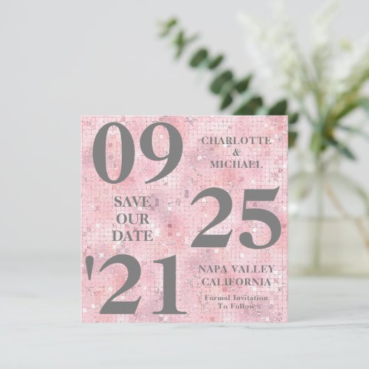 Chique roze glitter sparkle modern Save the date Kaart (Staand voorkant)