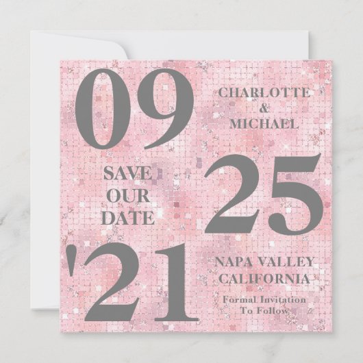 Chique roze glitter sparkle modern Save the date Kaart (Voorkant)