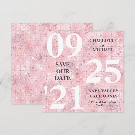 Chique roze glitter sparkle modern Save the date Kaart (Voorkant / Achterkant)