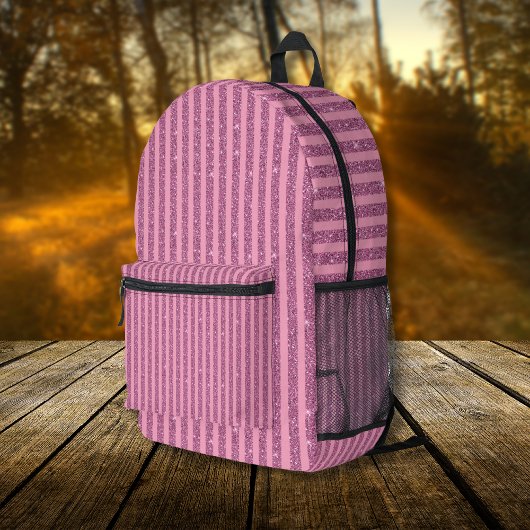 Chique Roze Glitter Stijl Verticale Strepen Bedrukte Rugzak