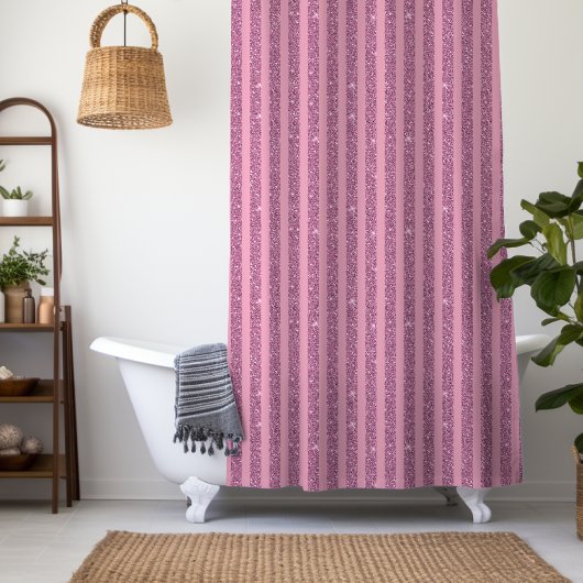 Chique Roze Glitter Stijl Verticale Strepen Douchegordijn