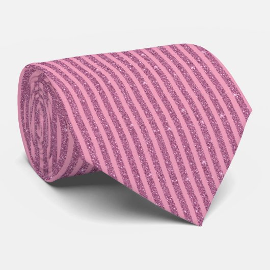 Chique Roze Glitter Stijl Verticale Strepen Stropdas (Opgerold)