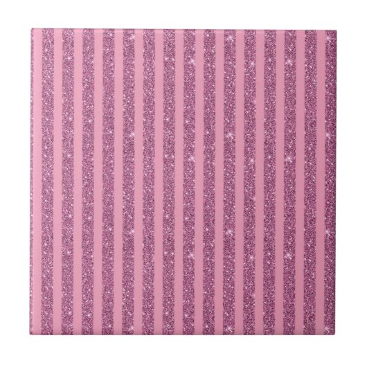 Chique Roze Glitter Stijl Verticale Strepen Tegeltje (Voorkant)