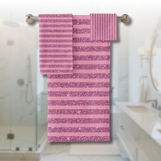 Chique Roze Glitter Verticale Strepen Stijl Bad Handdoek