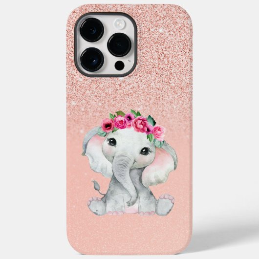 Chique roze glitter w / Schattigee olifant iPhone  Case-Mate iPhone Case (Achterkant)