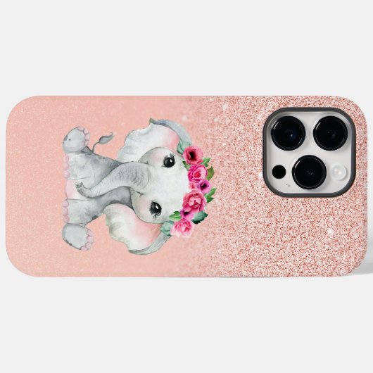 Chique roze glitter w / Schattigee olifant iPhone  Case-Mate iPhone Case (Achterkant (horizontaal))