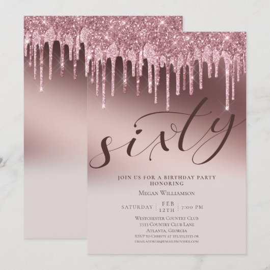 Chique roze glitter zestig verrassing 60ste verjaa kaart (Voorkant / Achterkant)