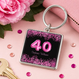 Chique Roze Glitter Zwart 40e Verjaardag  Sleutelhanger