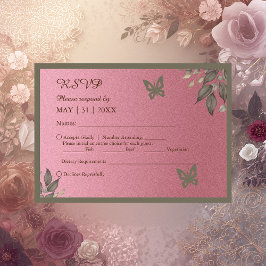 Chique roze glitters bloemendecoratie bruiloft RSVP kaartje