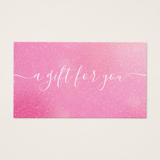 Chique roze glitters cadeaubon visitekaartje (Voorkant)
