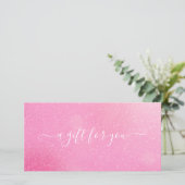 Chique roze glitters cadeaubon voor klanten (Staand voorkant)